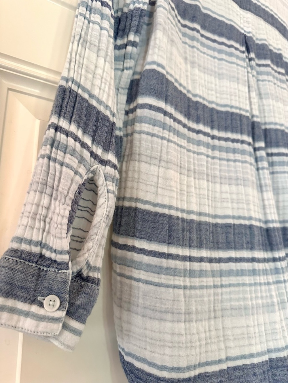 Beachlunchlounge 100% Cotton Coastal White/Blue Striped Gauze Popover Tunic XS - Picture 5 of 10